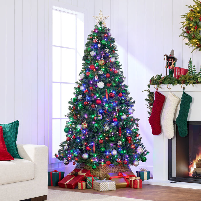 Pre-Lit Artificial Spruce Christmas Tree w/ Multicolored LED Lights