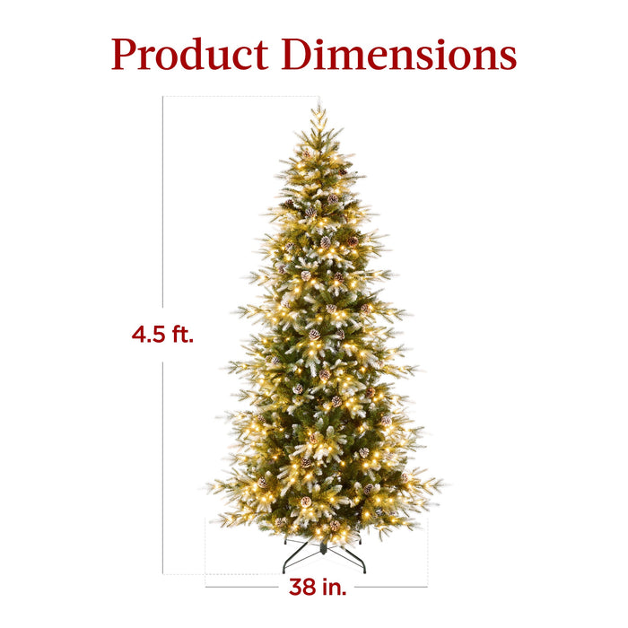 Sapin de Noël artificiel floqué en peuplier noble pré-éclairé avec support