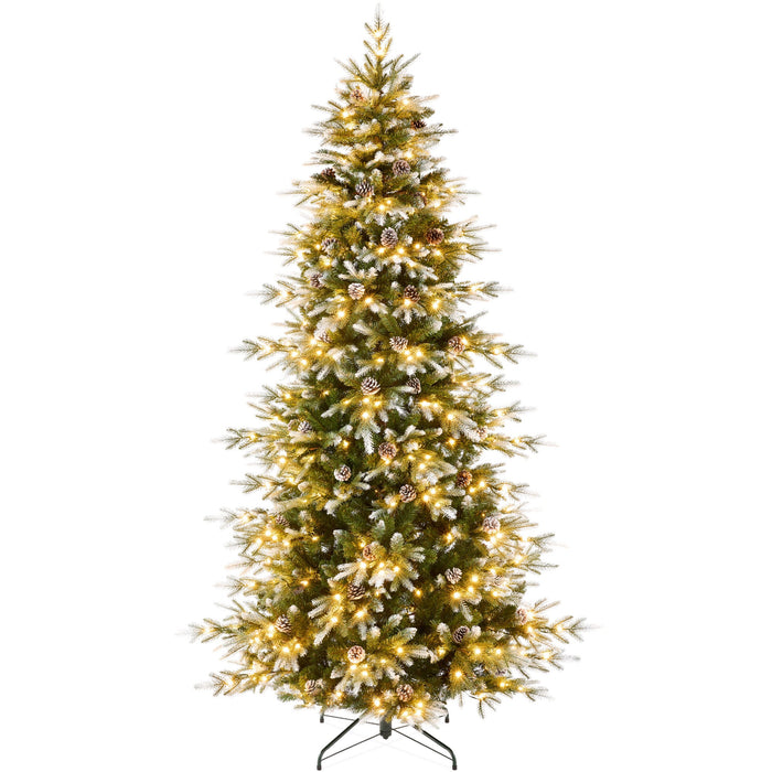 Pre-Lit Artificial Flocked Aspen Noble Fir Christmas Tree w/ Stand