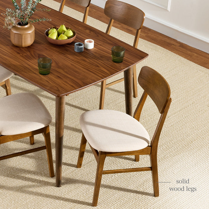 7-Piece Mid-Century Modern Dining Set, Wood Upholstered w/ 6 Chairs