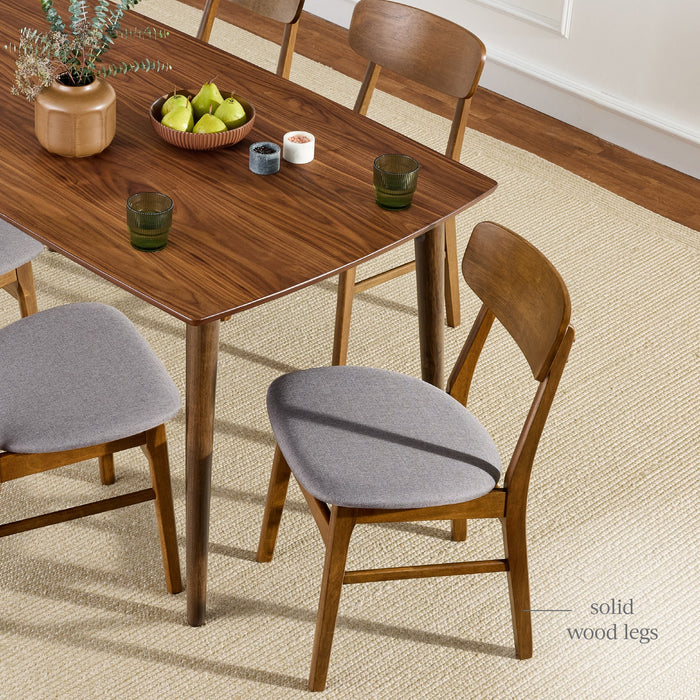 7-Piece Mid-Century Modern Dining Set, Wood Upholstered w/ 6 Chairs