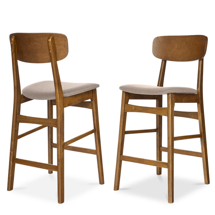 2-Piece Farmhouse Counter Height Bar Stool Set w/ Cushioned Seat, Backrest