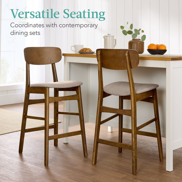 2-Piece Farmhouse Counter Height Bar Stool Set w/ Cushioned Seat, Backrest