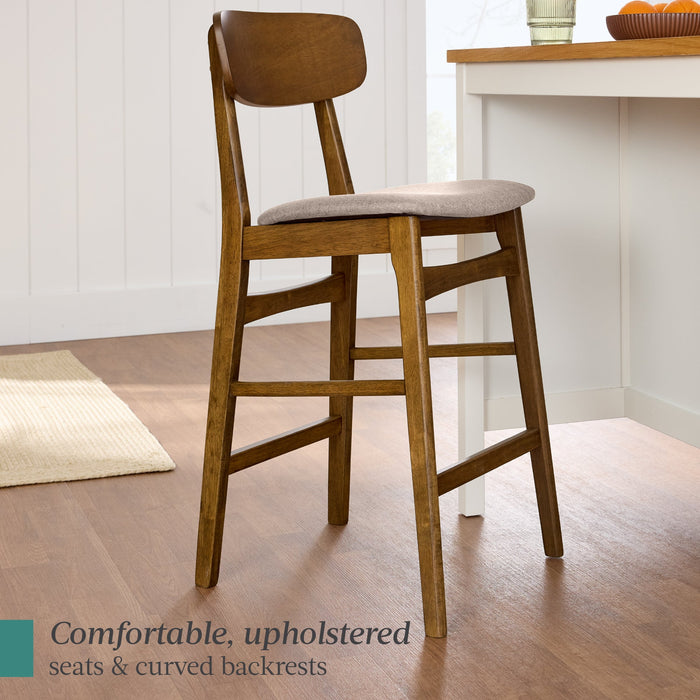 2-Piece Farmhouse Counter Height Bar Stool Set w/ Cushioned Seat, Backrest