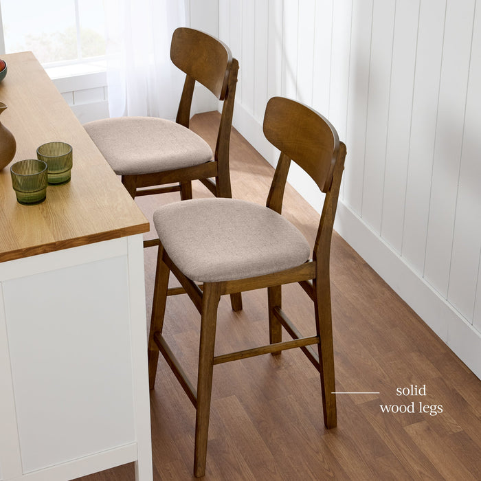 2-Piece Farmhouse Counter Height Bar Stool Set w/ Cushioned Seat, Backrest