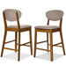 2-Piece Mid-Century Modern Wood &Upholstered Counter Height Bar Stool Set