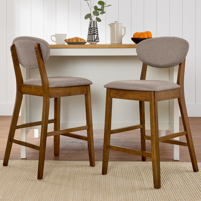 2-Piece Mid-Century Modern Wood &Upholstered Counter Height Bar Stool Set