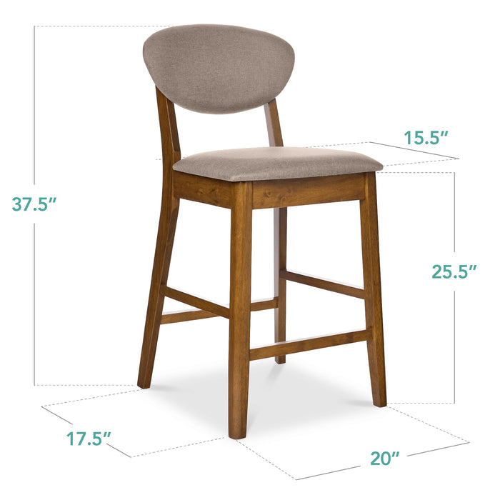 2-Piece Mid-Century Modern Wood &Upholstered Counter Height Bar Stool Set