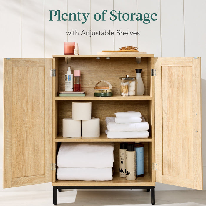 2-Door Natural Rattan Storage Cabinet w/ Adjustable Shelves - 34 x 24in