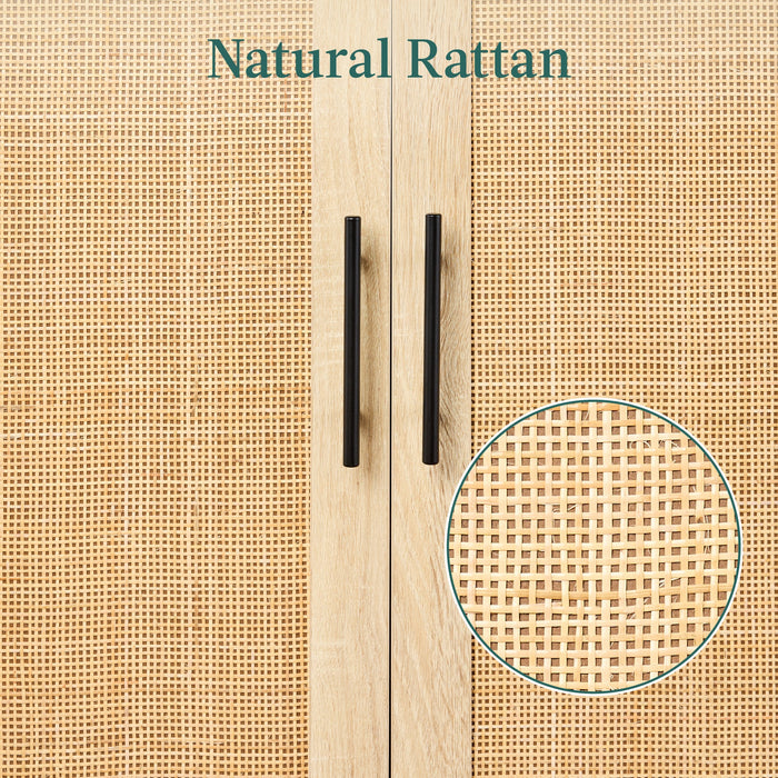 2-Door Natural Rattan Storage Cabinet w/ Adjustable Shelves - 34 x 24in