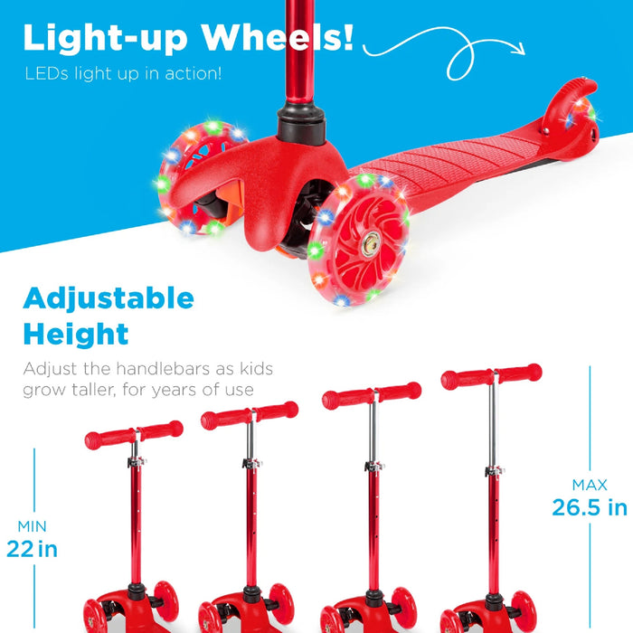 Kids Mini Kick Scooter Toy w/ Colorful Light-Up Wheels, Adjustable T-Bar