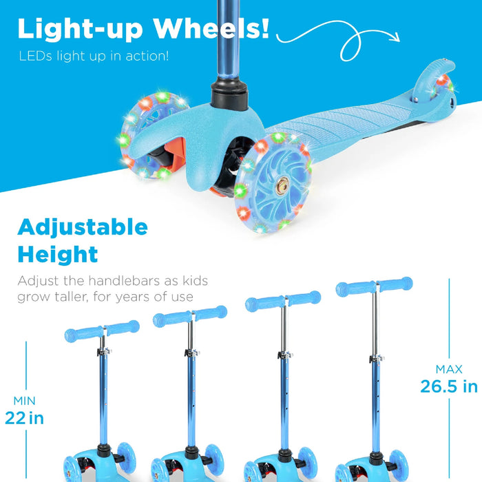 Kids Mini Kick Scooter Toy w/ Colorful Light-Up Wheels, Adjustable T-Bar