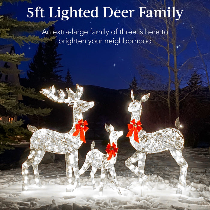 Ensemble de 3 cerfs de Noël illuminés pour décoration extérieure avec lumières LED