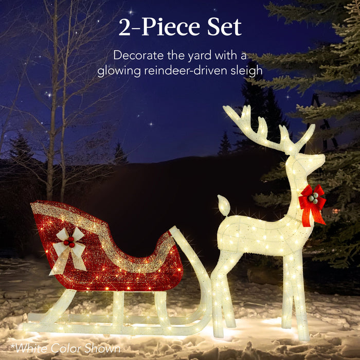 Lighted Christmas Reindeer & Sleigh Outdoor Decor Set w/ LED Lights