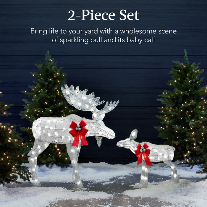 5ft 2-Piece Moose Family Lighted Outdoor Christmas Decor Set w/ LED Lights