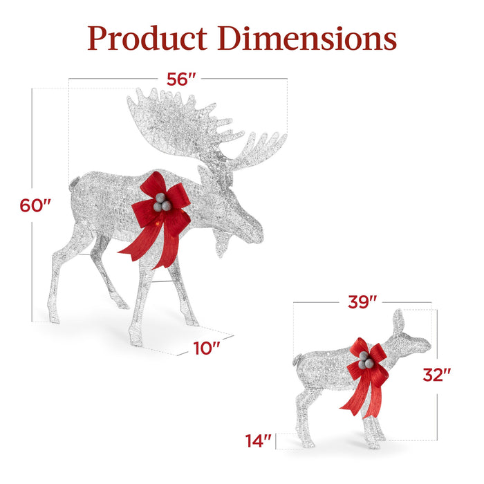 5ft 2-Piece Moose Family Lighted Outdoor Christmas Decor Set w/ LED Lights