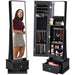 360 Swivel Mirrored Jewelry Cabinet Armoire w/ LED Lights, Mirror