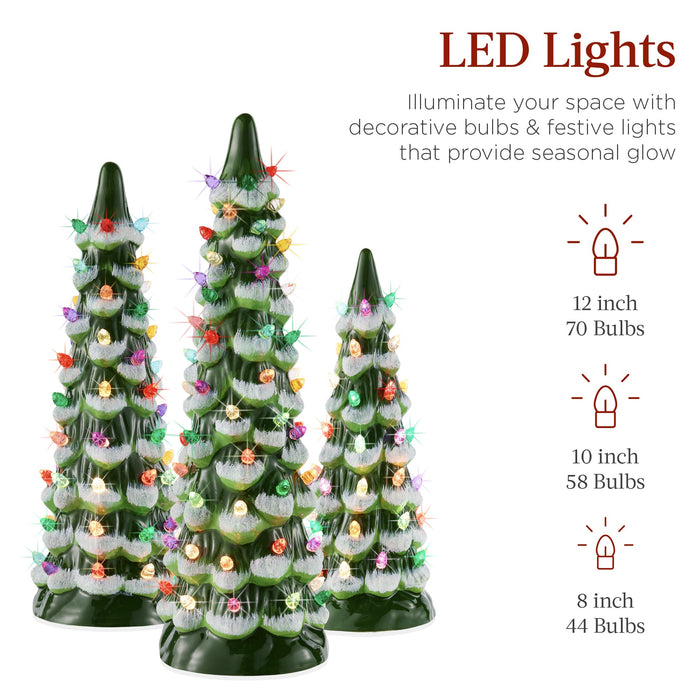 Lot de 3 sapins de Noël de table en céramique pré-éclairés