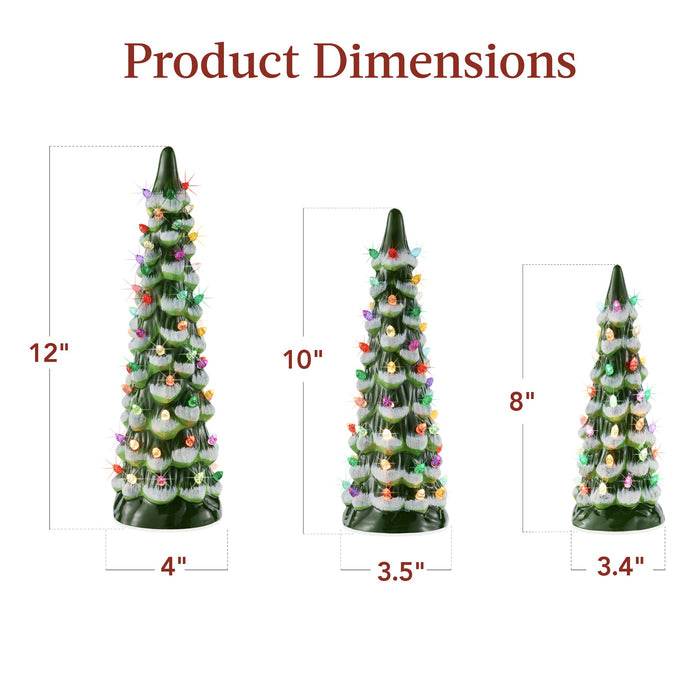 Lot de 3 sapins de Noël de table en céramique pré-éclairés