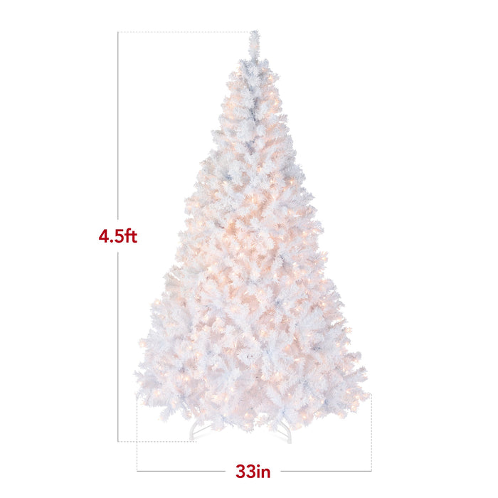 Pre-Lit White Snow Flocked Artificial Pine Christmas Tree w/ 2-in-1 Lights