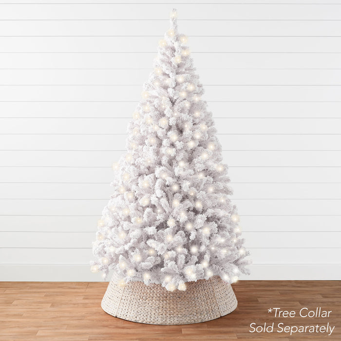 Pre-Lit White Snow Flocked Artificial Pine Christmas Tree w/ 2-in-1 Lights