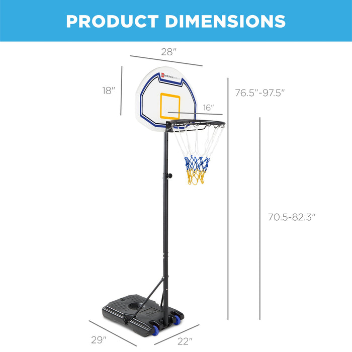 Kids Height-Adjustable Basketball Hoop, Portable Backboard System w/ Wheels