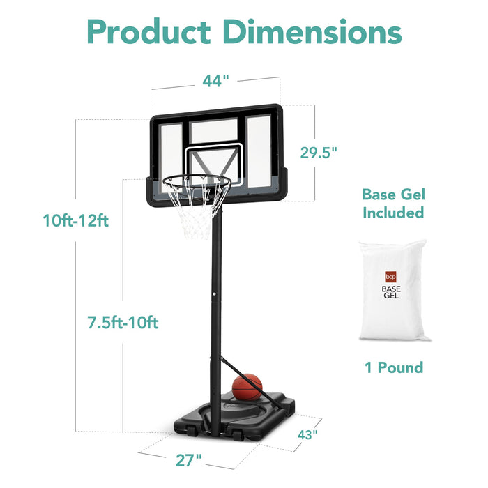 Panier de basket-ball réglable de taille réglementaire avec base remplissable, 2 roues