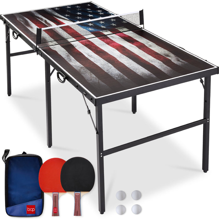 Portable Ping Pong Table Tennis Game Set w/ Paddles, Balls - 6x3ft