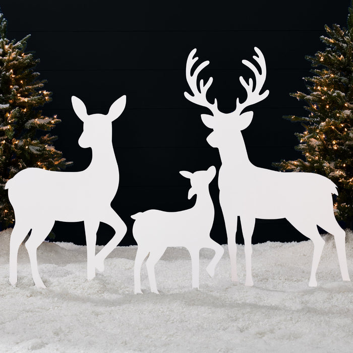 3-Piece 2D Deer Family Silhouette Yard Decoration w/ Buck, Doe, Fawn - 46in