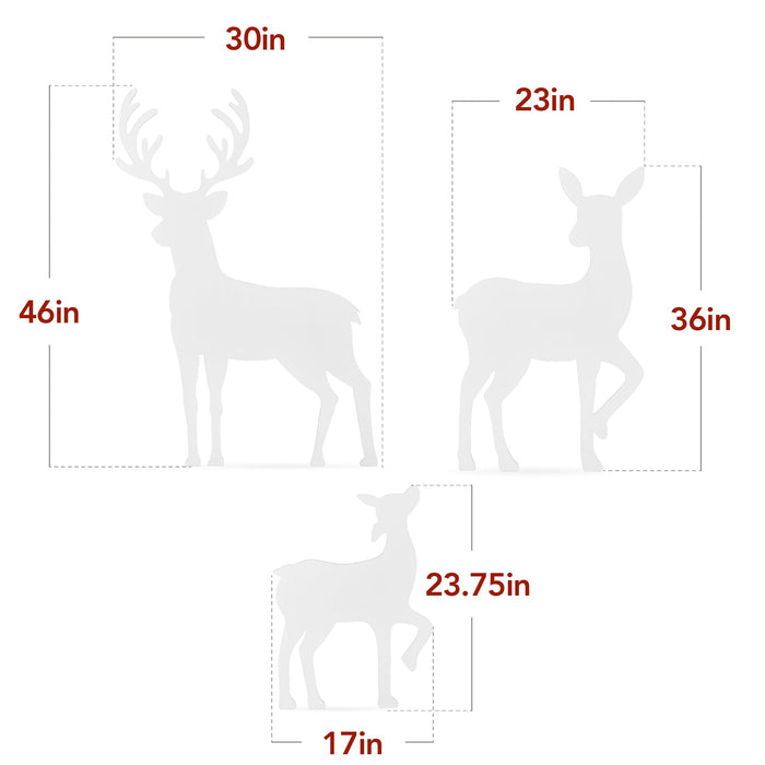 3-Piece 2D Deer Family Silhouette Yard Decoration w/ Buck, Doe, Fawn - 46in