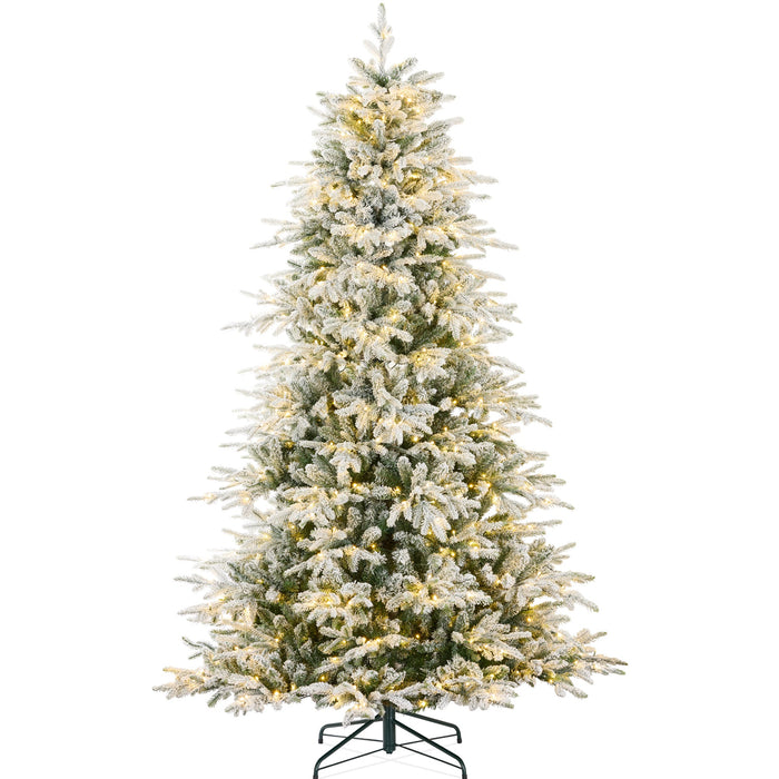 Pre-Lit Flocked Full Aspen Christmas Tree w/ 2-in-1 Glowing LED Lights