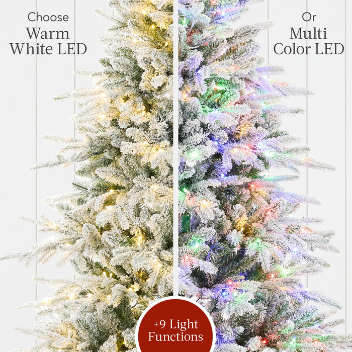 Pre-Lit Flocked Full Aspen Christmas Tree w/ 2-in-1 Glowing LED Lights