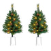 Set of 2 Pre-Lit Pathway Christmas Trees w/ Pine Cones, Timer - 24.5in