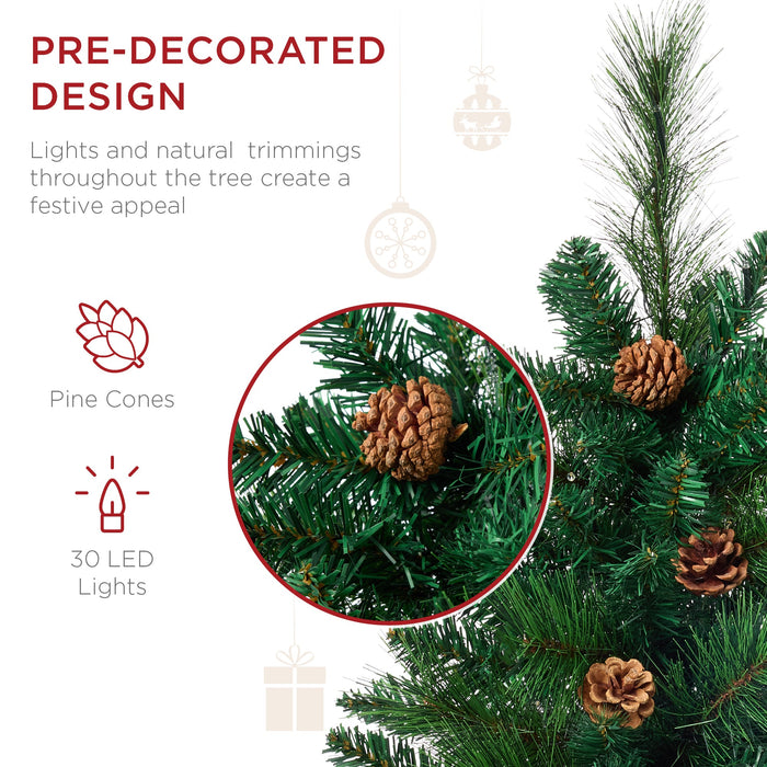 Set of 2 Pre-Lit Pathway Christmas Trees w/ Pine Cones, Timer - 24.5in