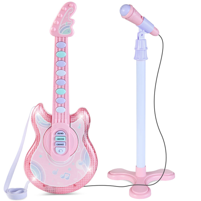 Kids Pretend Play Guitar Musical Instrument Toy w/ Microphone, Stand - 19in