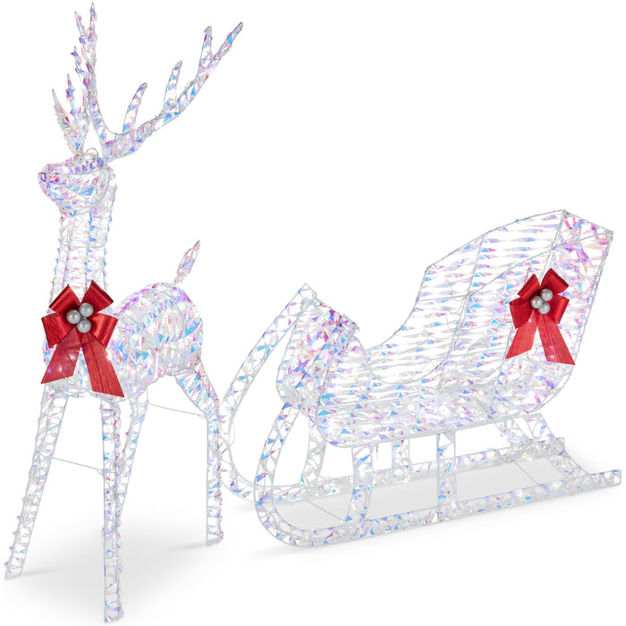 Lighted Christmas Reindeer & Sleigh Outdoor Decor Set w/ LED Lights