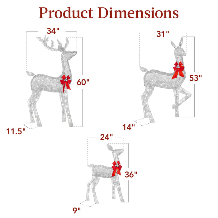 Ensemble de 3 cerfs de Noël illuminés pour décoration extérieure avec lumières LED