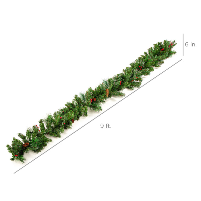 Pre-Lit Pre-Decorated Garland w/ PVC Branch Tips, 50 Lights - 9ft