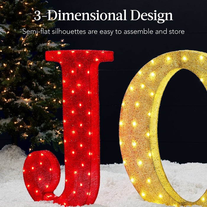 3-Piece 3D Lighted Christmas JOY Yard Decoration w/ 150 LED Lights - 32in