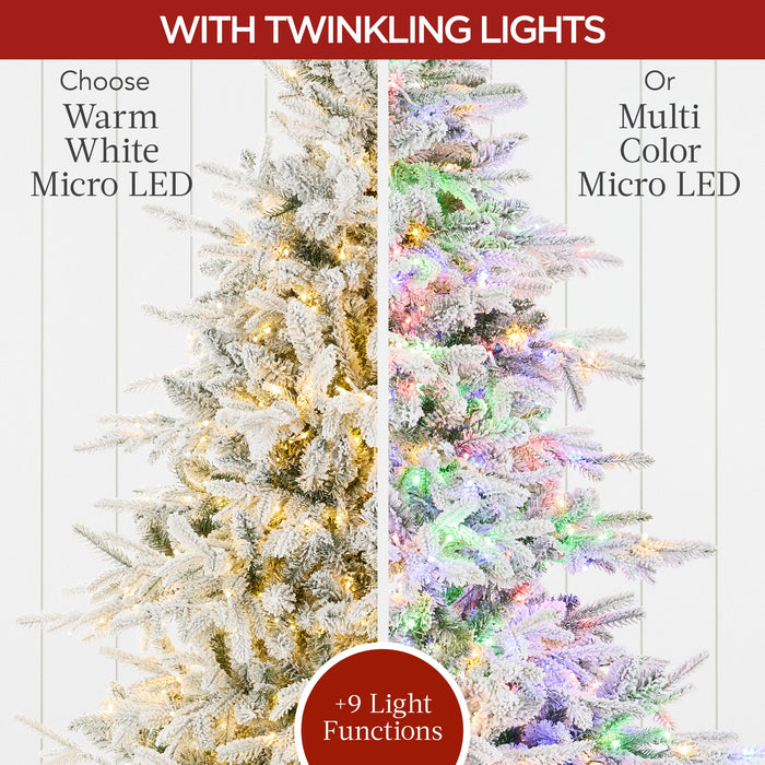 Sapin de Noël en tremble floqué pré-éclairé avec micro LED scintillantes 2 en 1