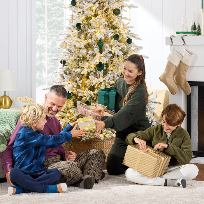 Sapin de Noël en tremble floqué pré-éclairé avec micro LED scintillantes 2 en 1