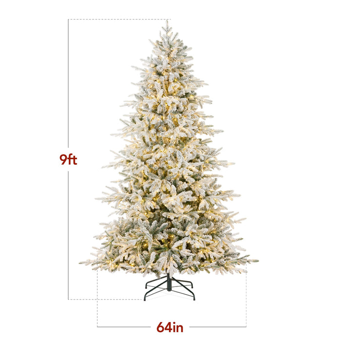 Sapin de Noël en tremble floqué pré-éclairé avec micro LED scintillantes 2 en 1