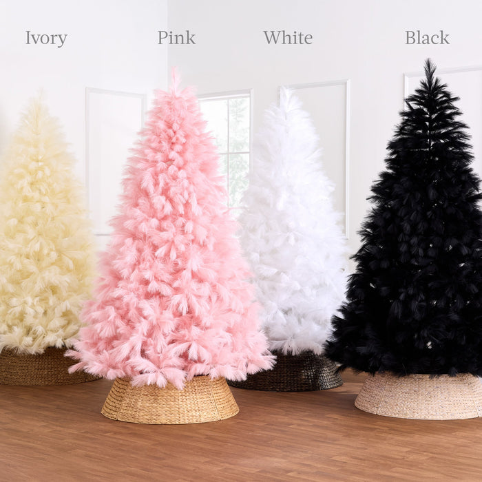 Premium Artificial White Pampas Christmas Tree w/ Foldable Metal Base