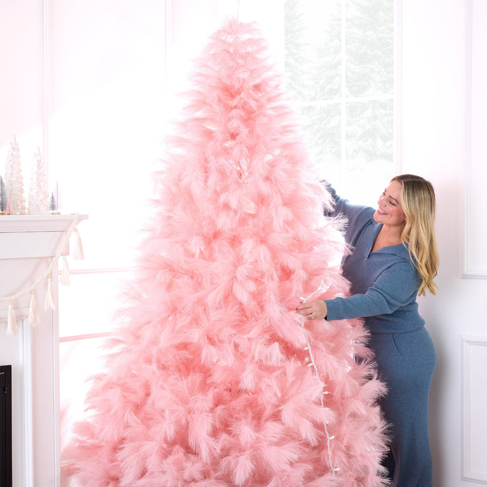 Premium Artificial Pink Pampas Christmas Tree w/ Foldable Metal Base