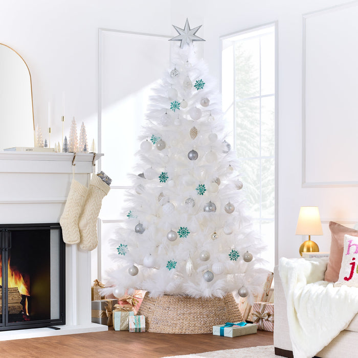 Premium Artificial White Pampas Christmas Tree w/ Foldable Metal Base