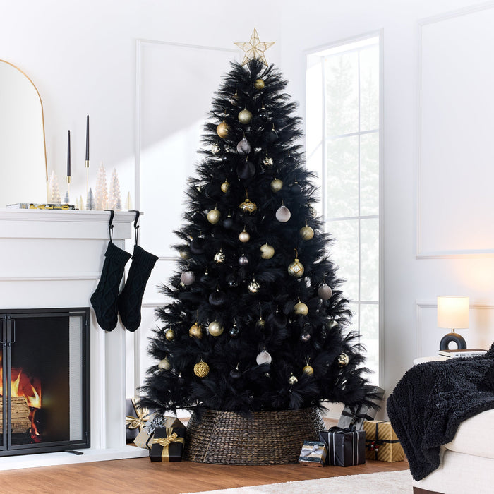 Premium Artificial Black Pampas Christmas Tree w/ Foldable Metal Base