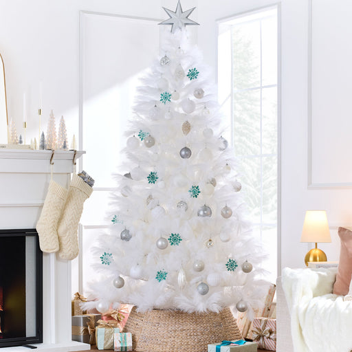 Premium Artificial White Pampas Christmas Tree w/ Foldable Metal Base