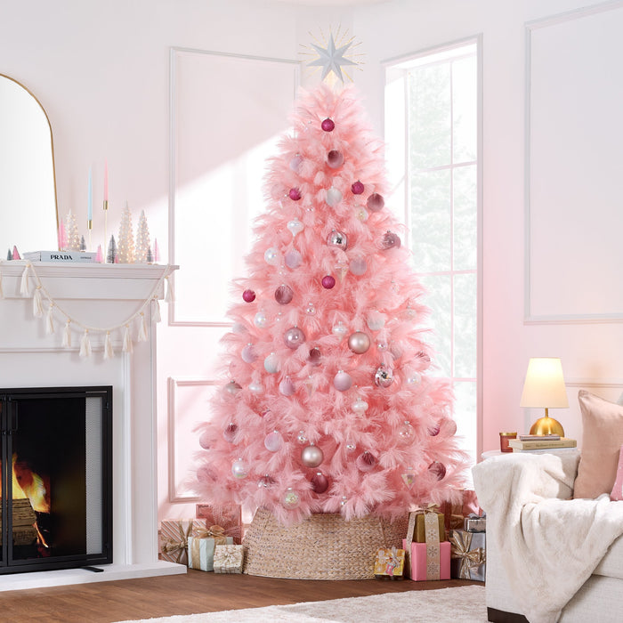 Premium Artificial Pink Pampas Christmas Tree w/ Foldable Metal Base