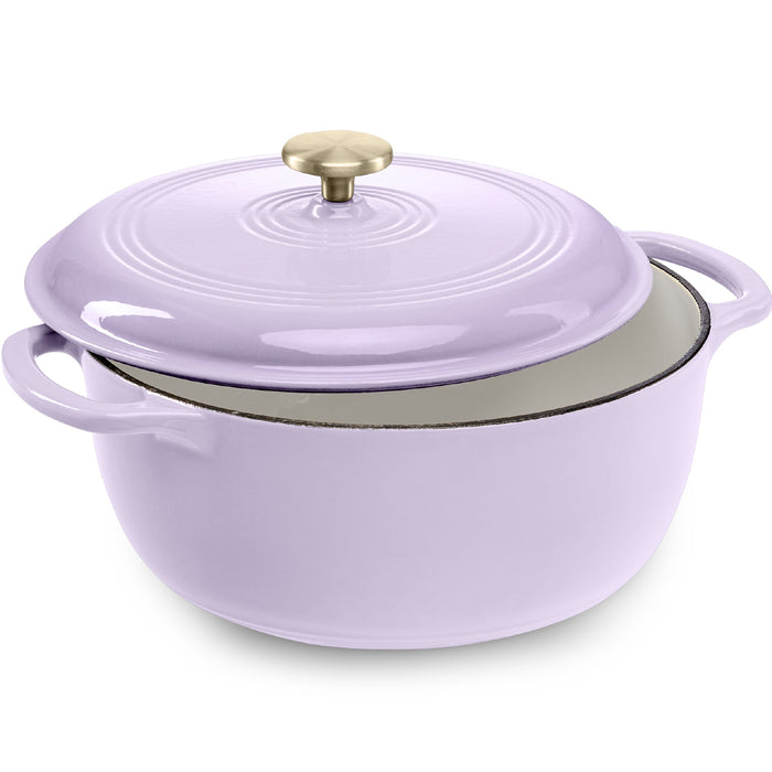 Cast-Iron Dutch Oven Kitchen Cookware w/ Enamel, Handles - 6qt