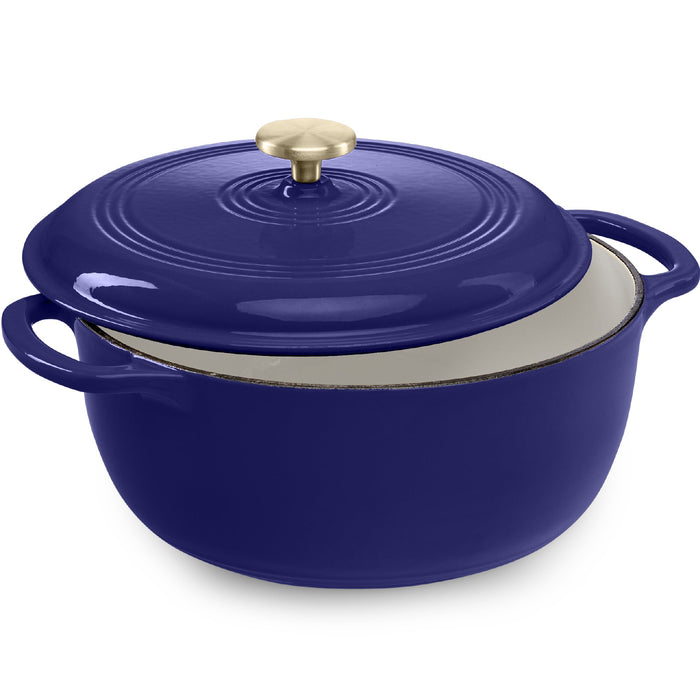 Cast-Iron Dutch Oven Kitchen Cookware w/ Enamel, Handles - 6qt